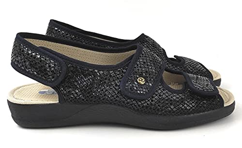 Devalverde - Zapatilla Mujer para Pies Delicados Estilo Sandalia - Anatomica Flexible y Ligera con Velcros - Primavera -Verano - Ancho Especial (Azul Serpiente, Numeric_39)