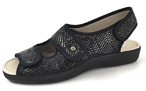 Devalverde - Zapatilla Mujer para Pies Delicados Estilo Sandalia - Anatomica Flexible y Ligera con Velcros - Primavera -Verano - Ancho Especial (Azul Serpiente, Numeric_39)