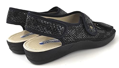 Devalverde - Zapatilla Mujer para Pies Delicados Estilo Sandalia - Anatomica Flexible y Ligera con Velcros - Primavera -Verano - Ancho Especial (Azul Serpiente, Numeric_39)