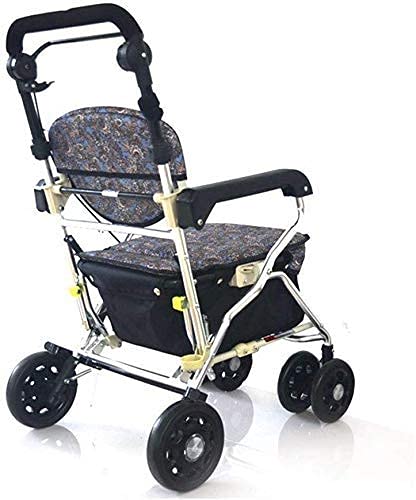 DFJU Rollator Walker Lightweight Walking Frame Aid ty Plegable con Asiento y Bolsa 4 Ruedas