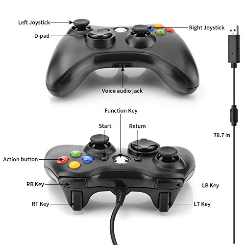 Dhaose Xbox 360 Mando de Gamepad, Controlador Mando USB de Xbox 360 con Vibración, Controlador de Gamepad para Xbox 360 Mando para PC Windows XP/7/8/10
