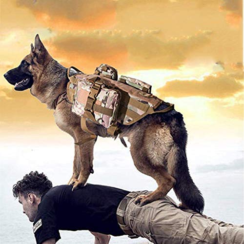 DHGTEP Arnés Militar Táctico para Perros K9, Chaleco de Servicio para Perros Militares, con Juego de Bolsas y Bolsillos para Cosas Pequeñas para Viajeros (Color : CP, Size : L)