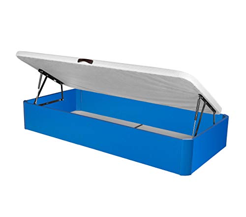DHOME Canape Abatible Tapizado 3D Juvenil Infantil con Apertura Normal o Lateral Esquinas Macizas de Haya canapé Madera (90x190 22mm Ap. Lateral, Azul)