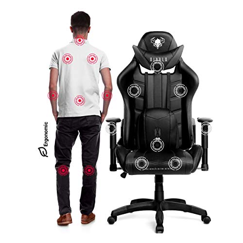 Diablo X-Ray Gaming Silla de Oficina Silla Gamer Apoyabrazos 4D Diseño Ergonomico HQ Cuero Sintético Perforación Función de Inclinación negro-gris King (XL)