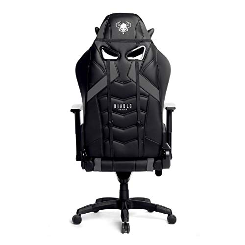 Diablo X-Ray Gaming Silla de Oficina Silla Gamer Apoyabrazos 4D Diseño Ergonomico HQ Cuero Sintético Perforación Función de Inclinación negro-gris King (XL)
