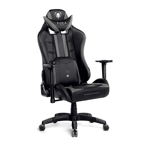 Diablo X-Ray Gaming Silla de Oficina Silla Gamer Apoyabrazos 4D Diseño Ergonomico HQ Cuero Sintético Perforación Función de Inclinación negro-gris King (XL)