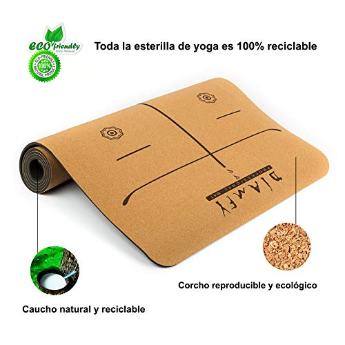 DIAMFY Esterilla Yoga Corcho, Mat Yoga Antideslizante Caucho ecologica,Esterilla Deporte con Bolsa de Transporte, Alfombra Pilates 183cm x 65cm x 6mm