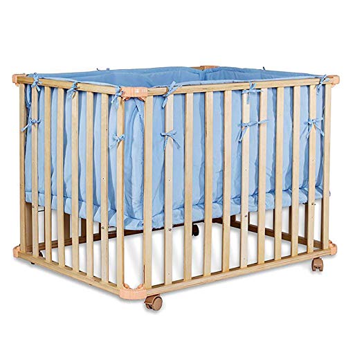 Dibea BB00440 - Cama móvil de bebé (90x60 cm) con barrotes de madera, juego con edredón y almohada, color azul