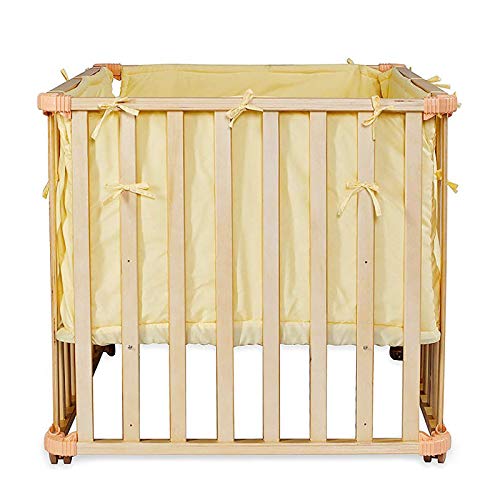 dibea BB00441, Cama de bebé (90x60 cm), Cuna móvil, con barrotes de madera, juego con edredón y almohada, color amarillo