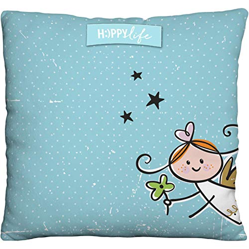 Die Geschenkewelt Happy Life 46148 Cojín de Peluche con diseño de ángel de la Guarda, cojín de poliéster, Azul, 25 x 25 cm