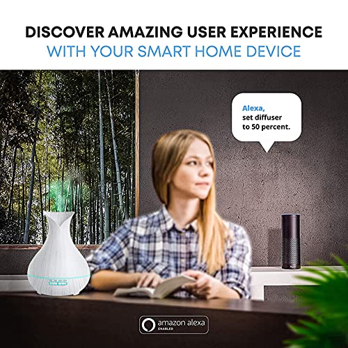Difusor de Aceites Esenciales Alexa WiFi, Humidificador Aroma Inteligente de 400 ml, Admite APP y Control de Voz, Lámparas de Fragancia LED de 7 Colores, Crear Horarios, Temporizador, Sin BPA,Blanco