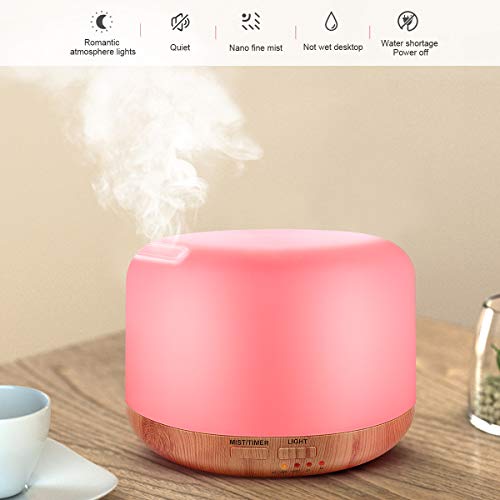 Difusor de aroma de 300ml para aceites esenciales, humidificador difusor de aromaterapia ultrasónico con mando a distancia, difusor humidificador con LED de 7 colores y apagado automático sin agua