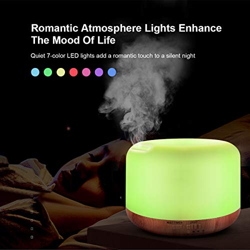 Difusor de aroma de 300ml para aceites esenciales, humidificador difusor de aromaterapia ultrasónico con mando a distancia, difusor humidificador con LED de 7 colores y apagado automático sin agua