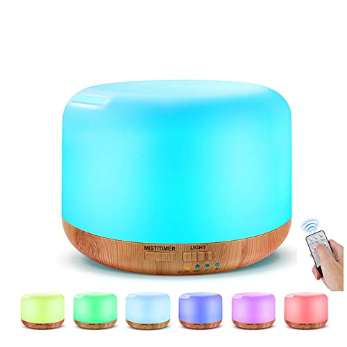 Difusor de aroma de 300ml para aceites esenciales, humidificador difusor de aromaterapia ultrasónico con mando a distancia, difusor humidificador con LED de 7 colores y apagado automático sin agua