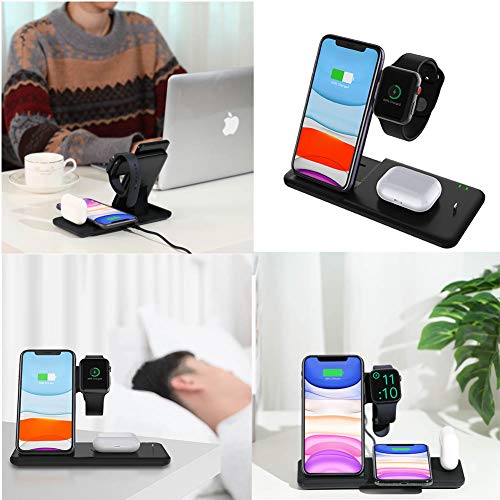 Dikkar Soporte de Cargador Inalámbrico Qi de 15 W para Airpods Pro Apple Watch 5 4 3 2 1, 4 en 1 Estación de Carga Inalámbrica Rápida Plegable Compatible iPhone 11 Pro X XS XR MAX 8/Galaxy S10/10/9
