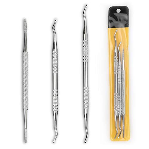 DILISEN Juego de Herramientas de pedicura quirúrgica Profesional (3 Piezas) Tratamiento de uñas encarnadas, 2 Piezas de levantadores de uñas encarnadas y 1 PCS Kit de Limpiador de uñas con Lima de u