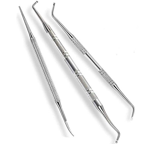 DILISEN Juego de Herramientas de pedicura quirúrgica Profesional (3 Piezas) Tratamiento de uñas encarnadas, 2 Piezas de levantadores de uñas encarnadas y 1 PCS Kit de Limpiador de uñas con Lima de u