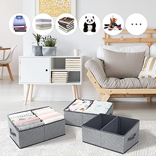 DIMJ Cesta de almacenamiento grande en forma de trapecio, cajas de almacenamiento plegables con asa, caja de almacenamiento para armario, juego de 3 cestas de tela (gris ondulación, 42 x 20 x 28 cm)