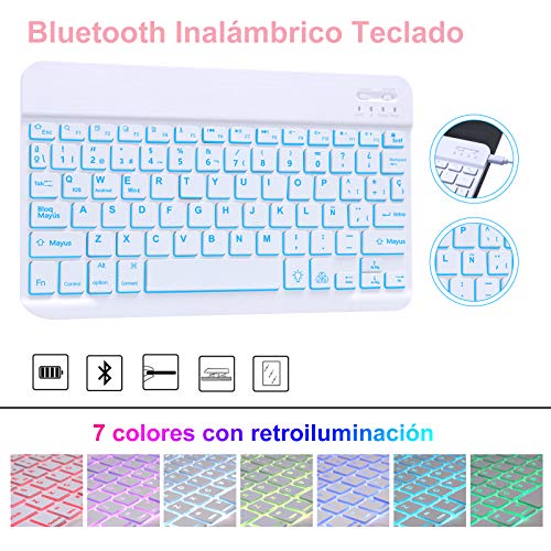 DINGRICH Funda Teclado iPad 10.2/iPad 9 Generacion 2021, Retroiluminados Bluetooth Teclado 7 Colores Desmontable, para iPad 9/8/7 Gen/iPad Pro 10.5 2017/iPad Air 3, Oro Rosa