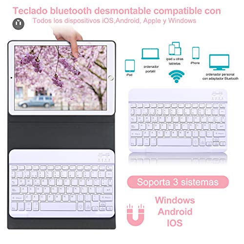 DINGRICH Funda Teclado iPad 10.2/iPad 9 Generacion 2021, Retroiluminados Bluetooth Teclado 7 Colores Desmontable, para iPad 9/8/7 Gen/iPad Pro 10.5 2017/iPad Air 3, Oro Rosa