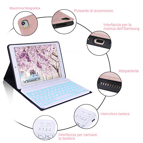 DINGRICH Funda Teclado iPad 10.2/iPad 9 Generacion 2021, Retroiluminados Bluetooth Teclado 7 Colores Desmontable, para iPad 9/8/7 Gen/iPad Pro 10.5 2017/iPad Air 3, Oro Rosa