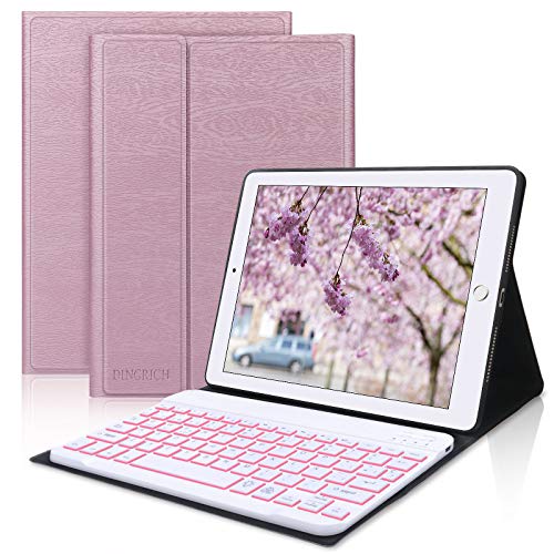 DINGRICH Funda Teclado iPad 10.2/iPad 9 Generacion 2021, Retroiluminados Bluetooth Teclado 7 Colores Desmontable, para iPad 9/8/7 Gen/iPad Pro 10.5 2017/iPad Air 3, Oro Rosa