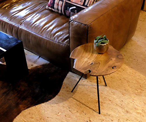 Diseño Mesa Auxiliar Mesa Mesa teca Madera Hierro Madera de Teca redonda marrón metal Vintage maciza inoxidable + Magnífico librum® Flyer, Beistelltisch - außergewöhnlich