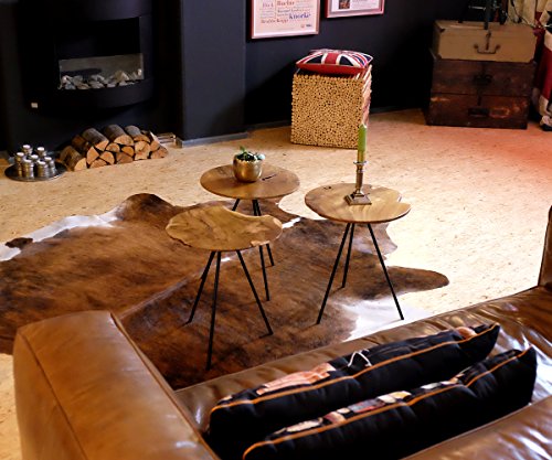 Diseño Mesa Auxiliar Mesa Mesa teca Madera Hierro Madera de Teca redonda marrón metal Vintage maciza inoxidable + Magnífico librum® Flyer, Beistelltisch - außergewöhnlich