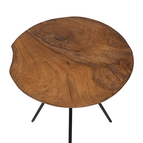 Diseño Mesa Auxiliar Mesa Mesa teca Madera Hierro Madera de Teca redonda marrón metal Vintage maciza inoxidable + Magnífico librum® Flyer, Beistelltisch - außergewöhnlich