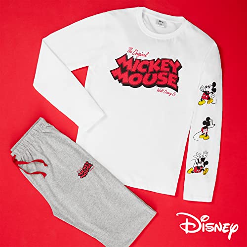 Disney Pijama Hombre de Mickey Mouse, Pijamas 2 Piezas M - 3XL (L, Blanco/Gris)