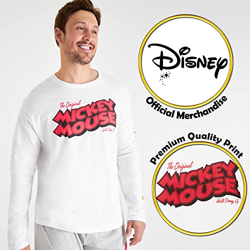 Disney Pijama Hombre de Mickey Mouse, Pijamas 2 Piezas M - 3XL (L, Blanco/Gris)