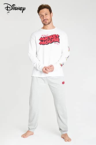 Disney Pijama Hombre de Mickey Mouse, Pijamas 2 Piezas M - 3XL (L, Blanco/Gris)