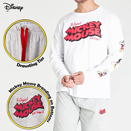 Disney Pijama Hombre de Mickey Mouse, Pijamas 2 Piezas M - 3XL (L, Blanco/Gris)
