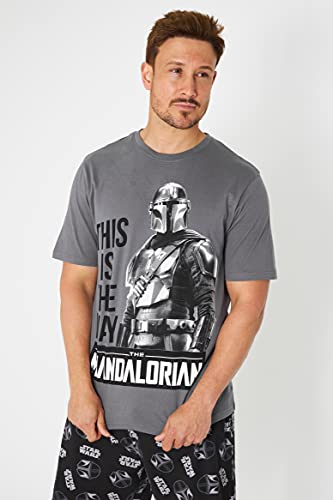 Disney Pijama Hombre Verano, Pijama Corto Hombre De Star Wars, Ropa Hombre De Algodón con Baby Yoda Y The Mandalorian S-3XL (Gris, L)
