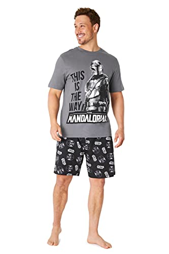Disney Pijama Hombre Verano, Pijama Corto Hombre De Star Wars, Ropa Hombre De Algodón con Baby Yoda Y The Mandalorian S-3XL (Gris, L)