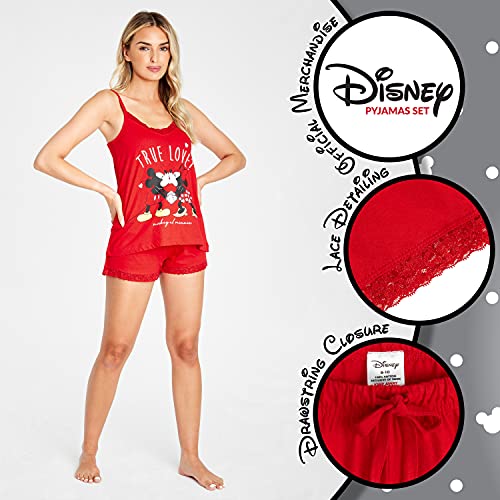 Disney Pijama Mujer Verano, Pijama Corto Algodón con Mickey, Minnie Mouse o Daisy Duck, Conjuntos Mujer Verano con Camiseta De Tirantes Y Pantalón Corto S-XL (Rojo, L)