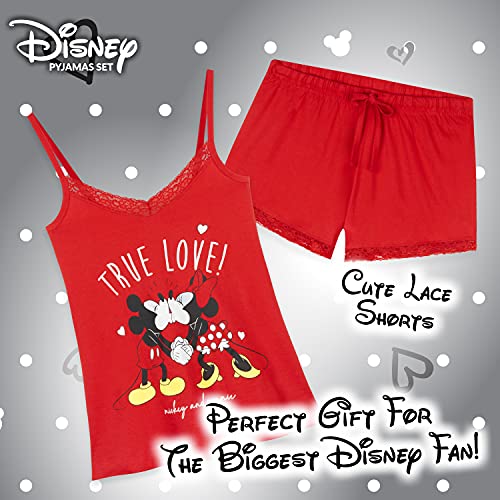 Disney Pijama Mujer Verano, Pijama Corto Algodón con Mickey, Minnie Mouse o Daisy Duck, Conjuntos Mujer Verano con Camiseta De Tirantes Y Pantalón Corto S-XL (Rojo, L)