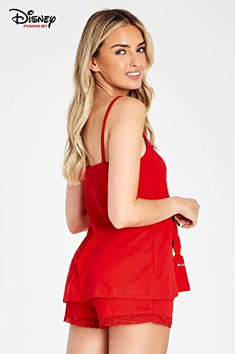 Disney Pijama Mujer Verano, Pijama Corto Algodón con Mickey, Minnie Mouse o Daisy Duck, Conjuntos Mujer Verano con Camiseta De Tirantes Y Pantalón Corto S-XL (Rojo, L)