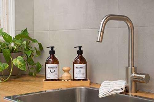 Dispensador de Jabón de Cristal Ambar Botella Vidrio con Dosificador para Jabón 500 ml (Ámbar, Dish & Hand Soap)