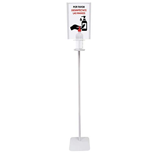 Dispensador de Pie para Gel Hidroalcohólico Desinfectante de Manos para Comercios y Oficinas. 146cm. Incluye Cartela A4. Dispensador de Gel Desinfectante Fabricado en España