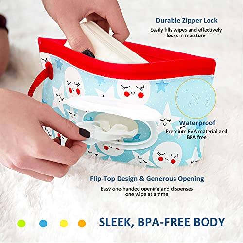 Dispensador de Toallitas, Bambebe Funda Humedas Toallitas Bebe, Bolsa Toallitas Bebe Portátil, Viajes Bebe Mojado Tejido Caja, con Estuche para Porta Toallitas Reutilizable y Rellenable, 4 unidades