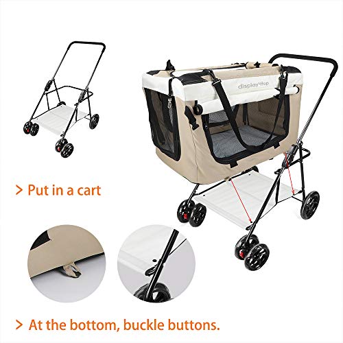 display4top Pet Travel Cochecito Perro Gato Sillón Cochecito de niño Cochecito Buggy con Cierre Cremalleras Suave Siesta Almohadilla 2X Habitación Interior Airy Windows Techo Solar Reduce la ansiedad