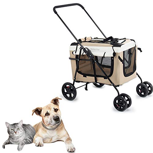 display4top Pet Travel Cochecito Perro Gato Sillón Cochecito de niño Cochecito Buggy con Cierre Cremalleras Suave Siesta Almohadilla 2X Habitación Interior Airy Windows Techo Solar Reduce la ansiedad
