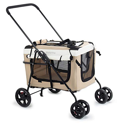 display4top Pet Travel Cochecito Perro Gato Sillón Cochecito de niño Cochecito Buggy con Cierre Cremalleras Suave Siesta Almohadilla 2X Habitación Interior Airy Windows Techo Solar Reduce la ansiedad