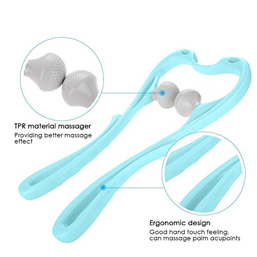 Dispositivo de masaje cervical Shiatsu de tejido profundo, dispositivo de masaje con bola para automasaje, herramienta para hombro, cuello y espalda, dispositivo de masaje manual (azul)