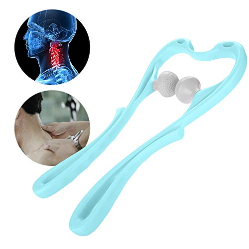 Dispositivo de masaje cervical Shiatsu de tejido profundo, dispositivo de masaje con bola para automasaje, herramienta para hombro, cuello y espalda, dispositivo de masaje manual (azul)