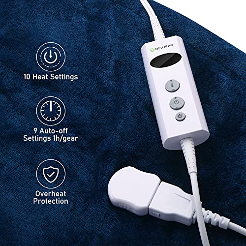 DISUPPO 130 X 180 cm Manta Eléctrica Franela , Manta Térmica Calefaccion Rápido, Temperatura de Calentamiento de 9 Niveles, Apagado Automático, Protección Contra Sobrecalentamiento