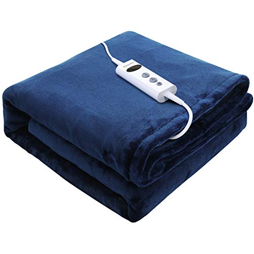 DISUPPO 130 X 180 cm Manta Eléctrica Franela , Manta Térmica Calefaccion Rápido, Temperatura de Calentamiento de 9 Niveles, Apagado Automático, Protección Contra Sobrecalentamiento