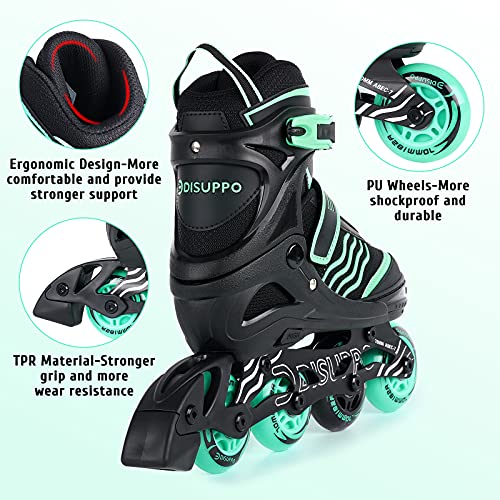 DISUPPO Patines en Línea Niños Niñas, Patín sobre Ruedas Iluminadas Inline Skates Ajustables Adultos, Patines Infantiles con Luces, Ruedas de PU (Talla EU 31-42) (Verde, S)