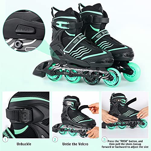 DISUPPO Patines en Línea Niños Niñas, Patín sobre Ruedas Iluminadas Inline Skates Ajustables Adultos, Patines Infantiles con Luces, Ruedas de PU (Talla EU 31-42) (Verde, S)
